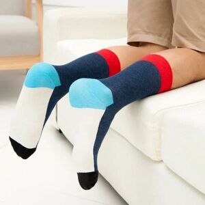 Men’s Red Blue White Colorblock Novelty Casual Dress Cotton Crew Socks One Size